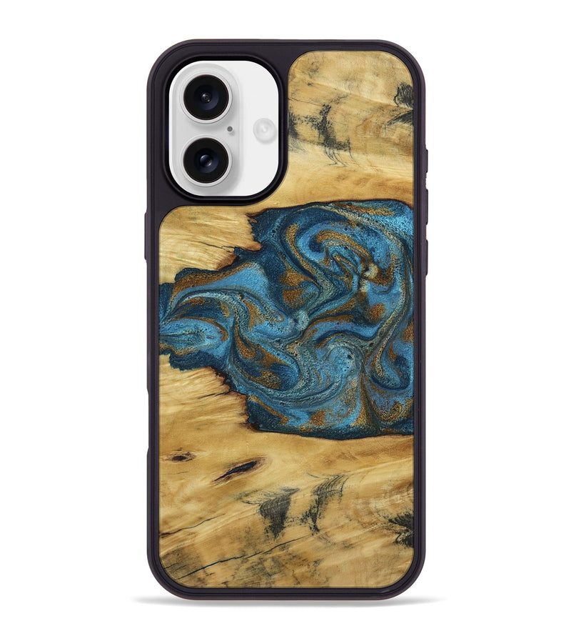 iPhone 16 Plus Wood Phone Case - Jodie (Teal & Gold, 800426)