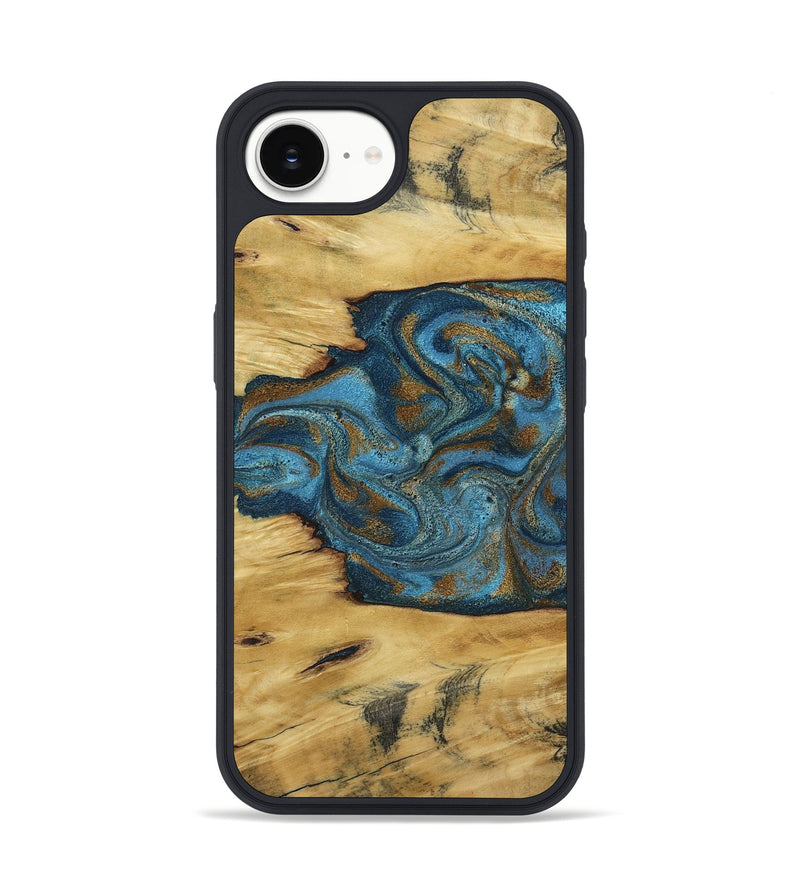 iPhone 16e Wood Phone Case - Jodie (Teal & Gold, 800426)