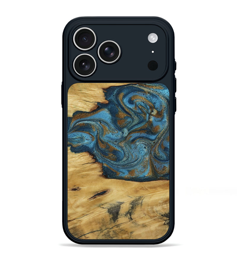 iPhone 17 Pro Max Wood Phone Case - Jodie (Teal & Gold, 800426)