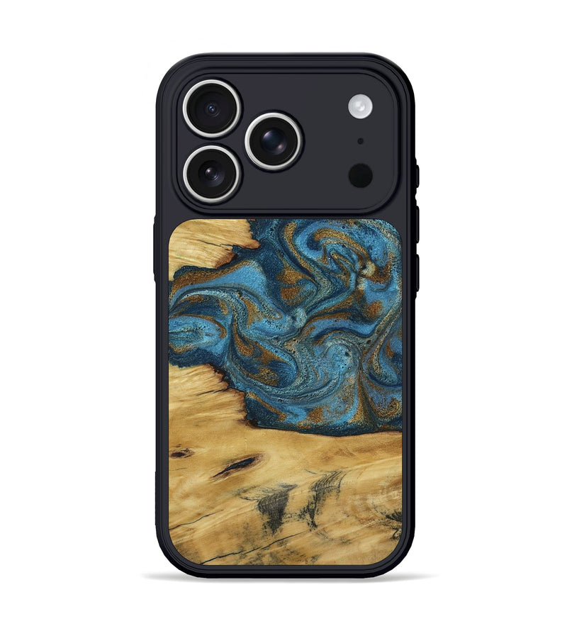 iPhone 17 Pro Wood Phone Case - Jodie (Teal & Gold, 800426)