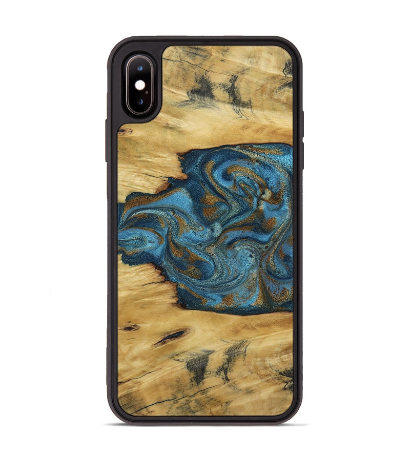 iPhone Xs Max Wood Phone Case - Jodie (Teal & Gold, 800426)