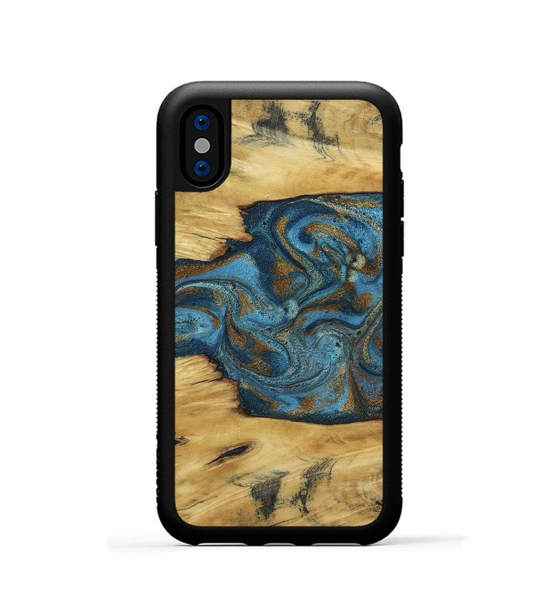 iPhone Xs Wood Phone Case - Jodie (Teal & Gold, 800426)
