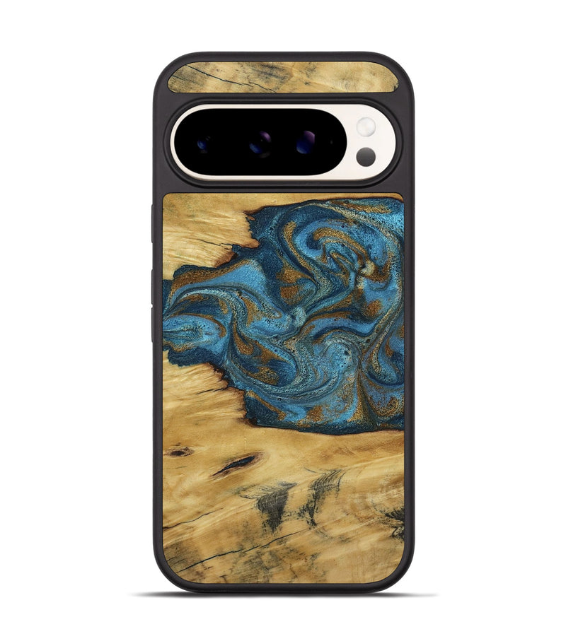Pixel 9 Pro Wood Phone Case - Jodie (Teal & Gold, 800426)
