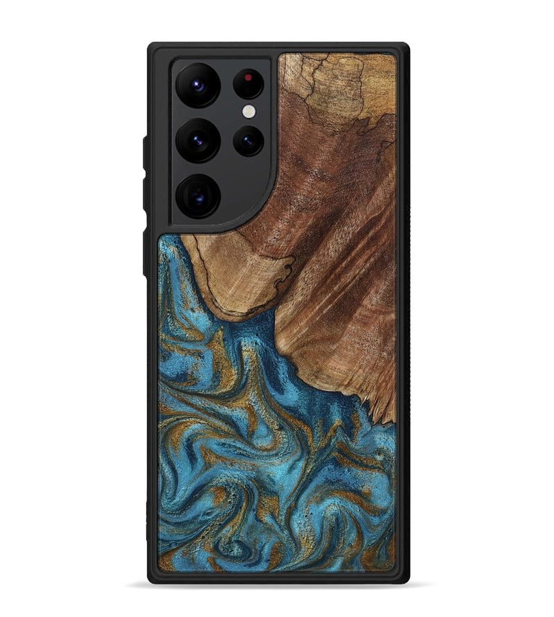 Galaxy S22 Ultra Wood Phone Case - Coy (Teal & Gold, 800427)