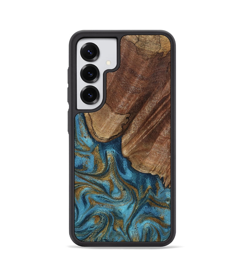 Galaxy S25 Wood Phone Case - Coy (Teal & Gold, 800427)