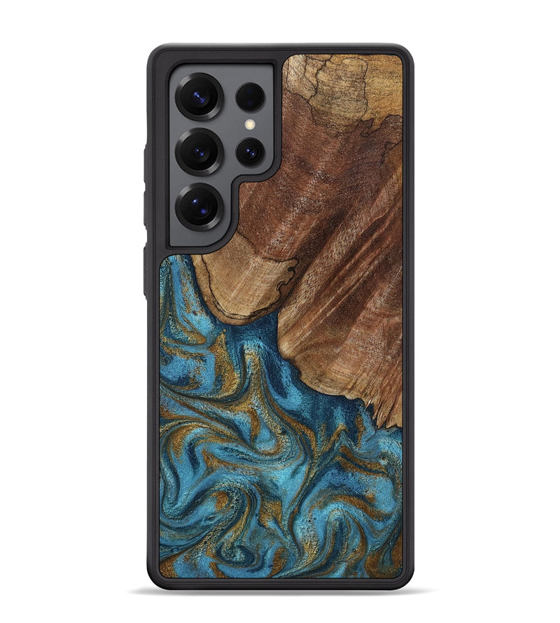 Galaxy S25 Ultra Wood Phone Case - Coy (Teal & Gold, 800427)