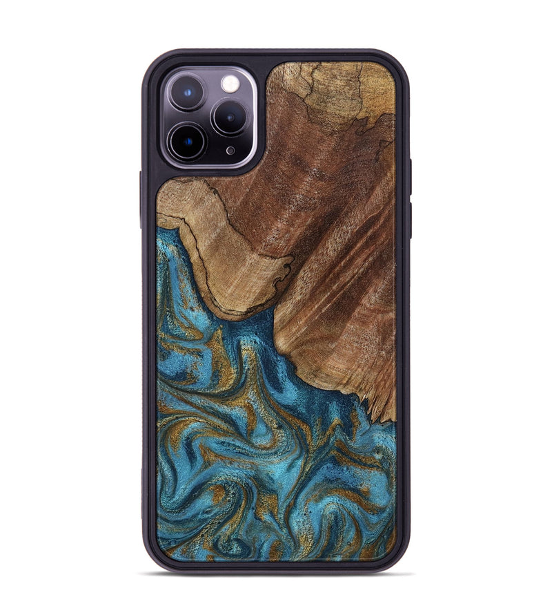 iPhone 11 Pro Max Wood Phone Case - Coy (Teal & Gold, 800427)