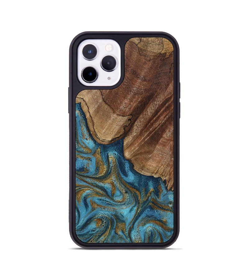 iPhone 11 Pro Wood Phone Case - Coy (Teal & Gold, 800427)