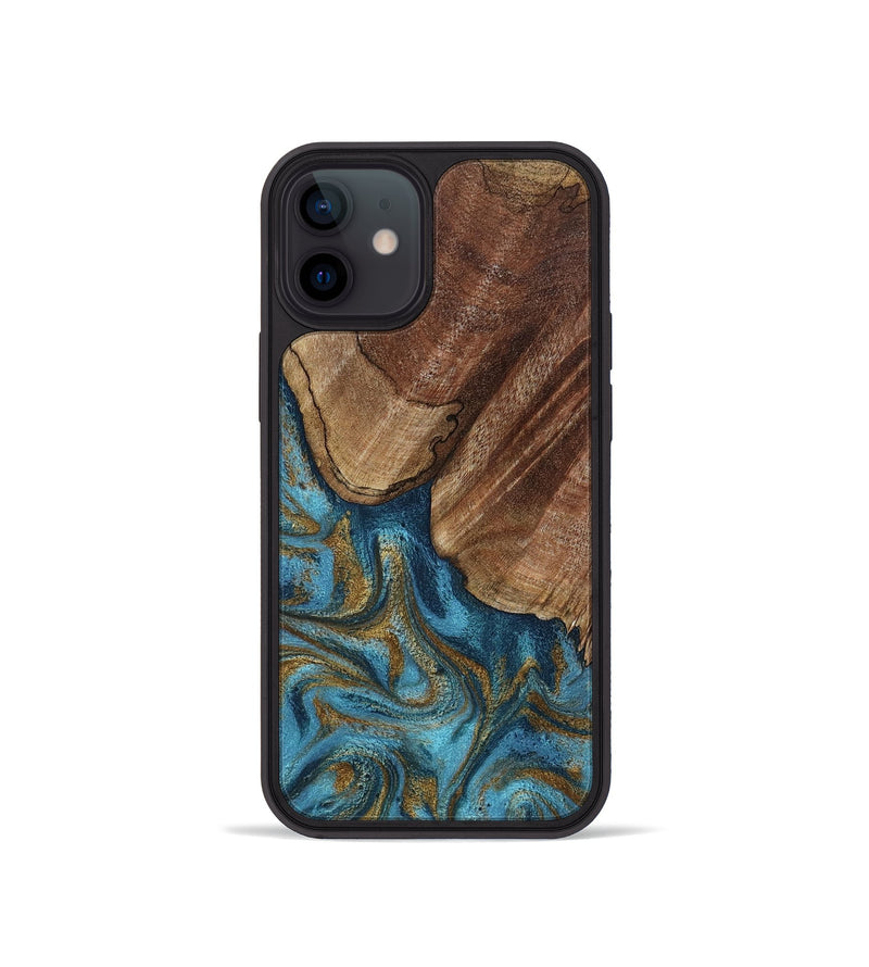 iPhone 12 mini Wood Phone Case - Coy (Teal & Gold, 800427)