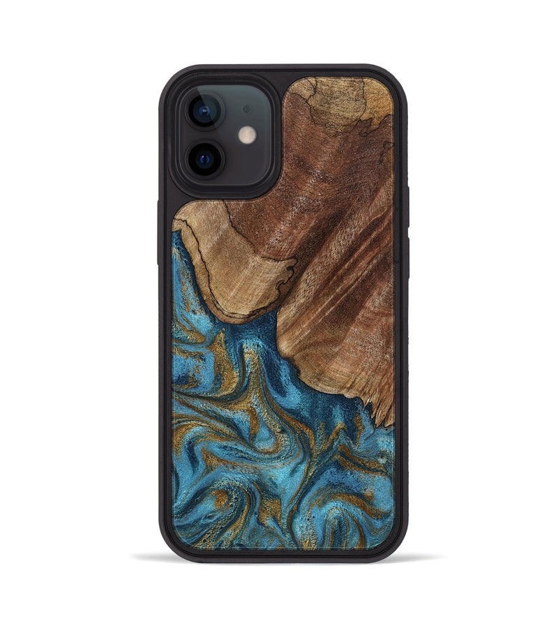 iPhone 12 Wood Phone Case - Coy (Teal & Gold, 800427)