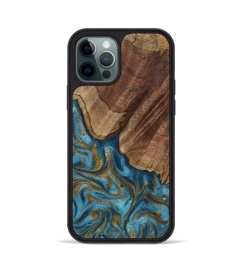 iPhone 12 Pro Wood Phone Case - Coy (Teal & Gold, 800427)
