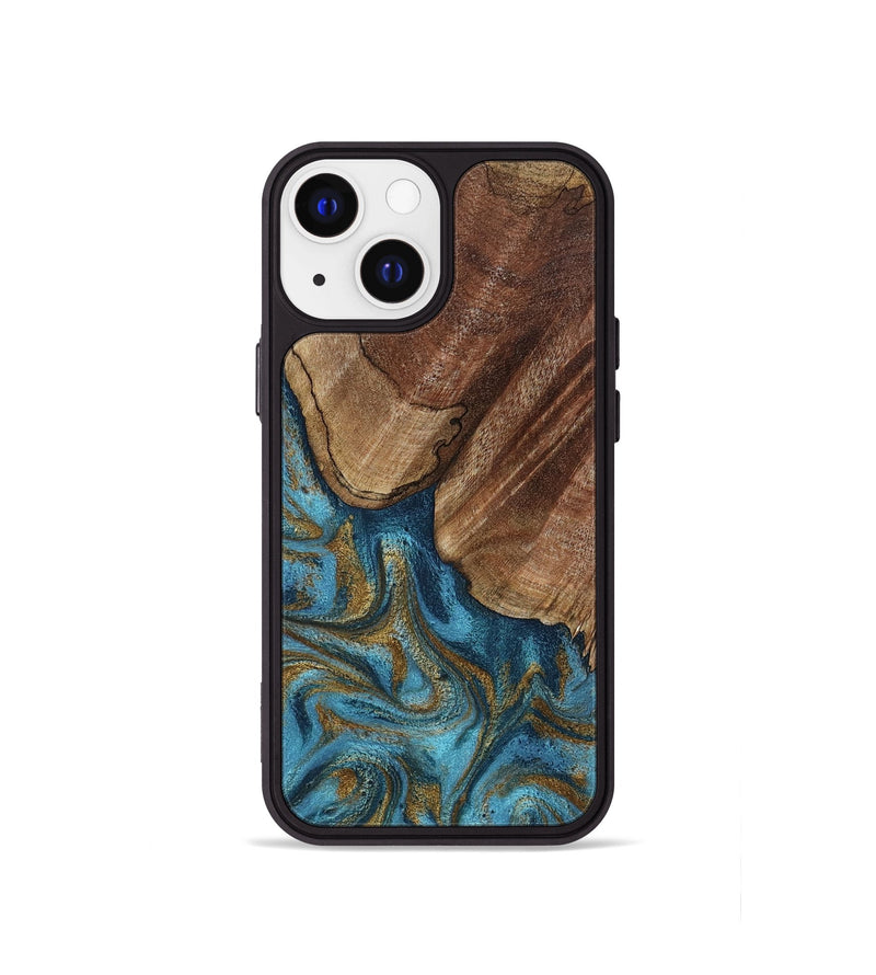 iPhone 13 mini Wood Phone Case - Coy (Teal & Gold, 800427)
