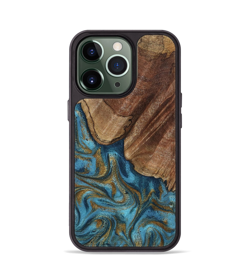 iPhone 13 Pro Wood Phone Case - Coy (Teal & Gold, 800427)
