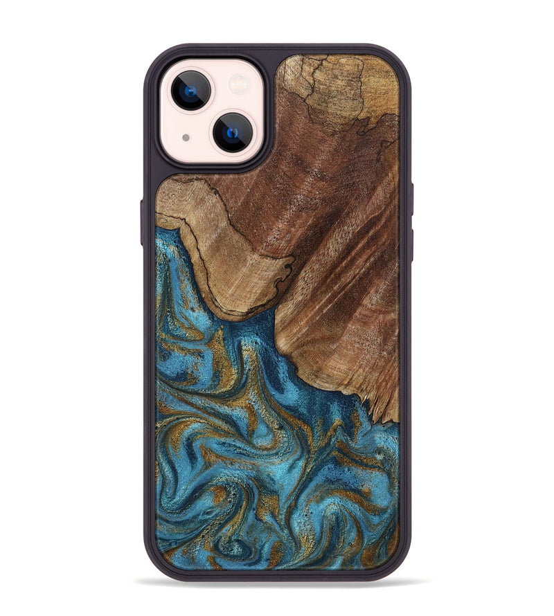 iPhone 14 Plus Wood Phone Case - Coy (Teal & Gold, 800427)