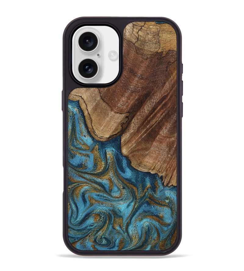 iPhone 16 Plus Wood Phone Case - Coy (Teal & Gold, 800427)