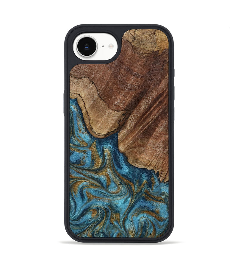 iPhone 16e Wood Phone Case - Coy (Teal & Gold, 800427)