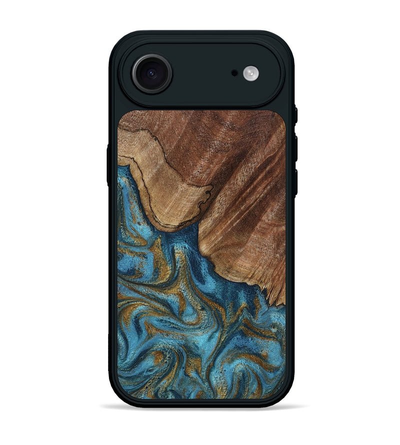 iPhone 17 Air Wood Phone Case - Coy (Teal & Gold, 800427)