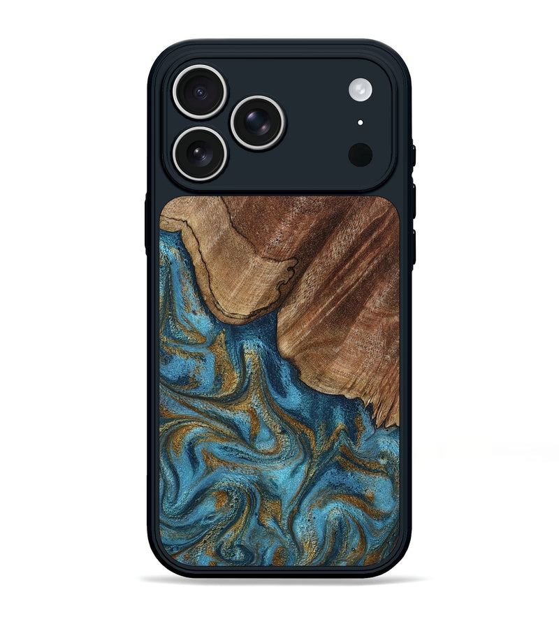 iPhone 17 Pro Max Wood Phone Case - Coy (Teal & Gold, 800427)