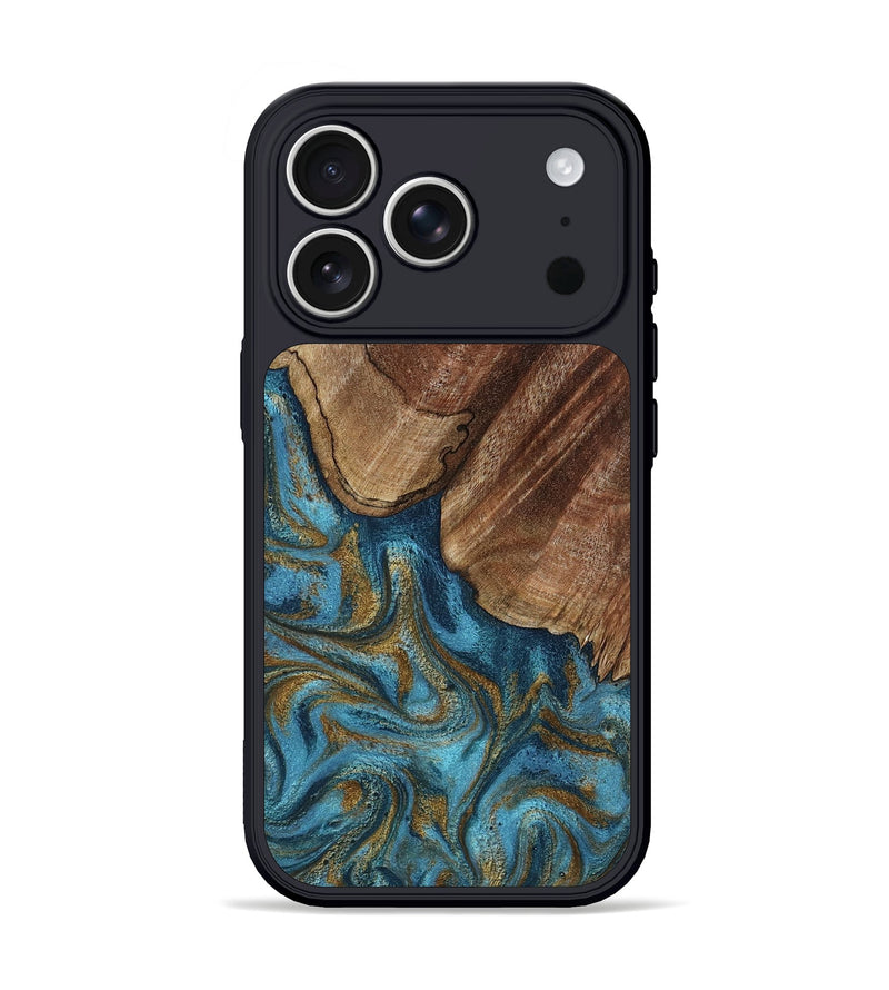 iPhone 17 Pro Wood Phone Case - Coy (Teal & Gold, 800427)