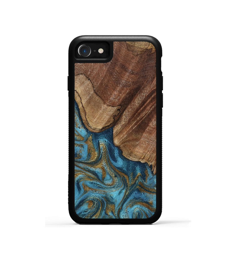 iPhone SE Wood Phone Case - Coy (Teal & Gold, 800427)