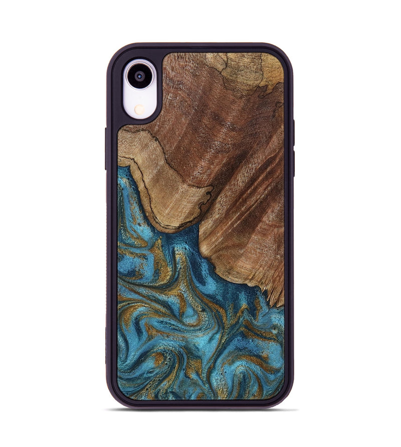 iPhone Xr Wood Phone Case - Coy (Teal & Gold, 800427)