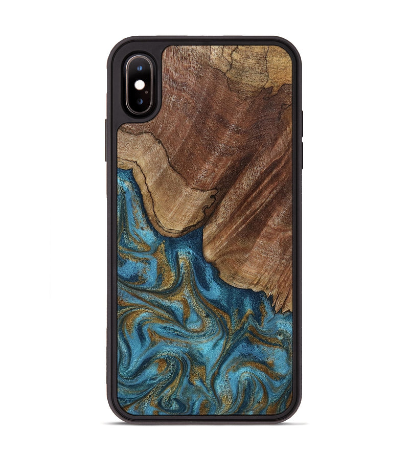 iPhone Xs Max Wood Phone Case - Coy (Teal & Gold, 800427)