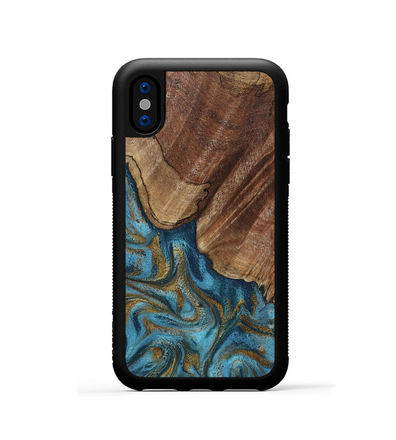 iPhone Xs Wood Phone Case - Coy (Teal & Gold, 800427)