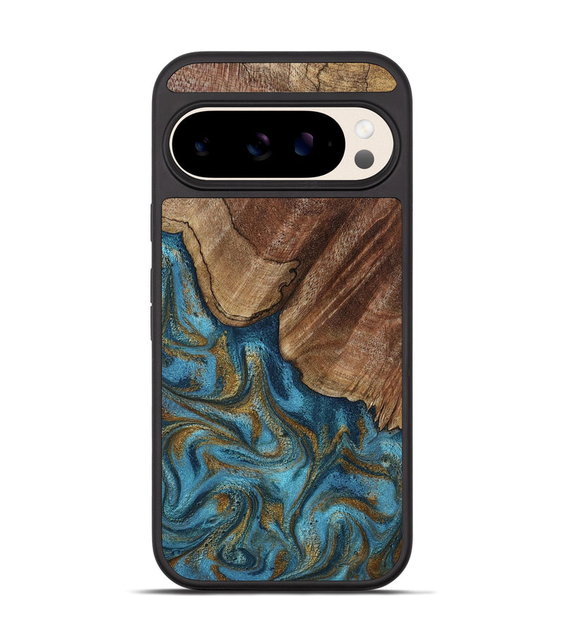 Pixel 10 Wood Phone Case - Coy (Teal & Gold, 800427)