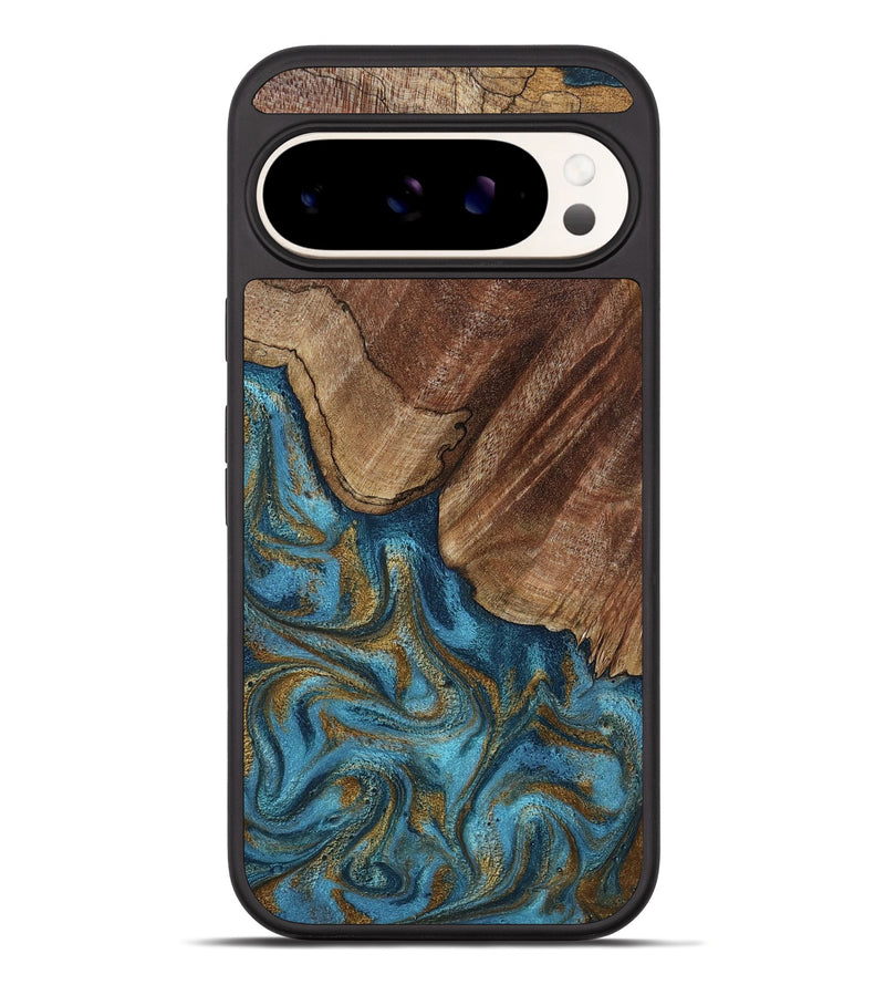 Pixel 10 Pro XL Wood Phone Case - Coy (Teal & Gold, 800427)