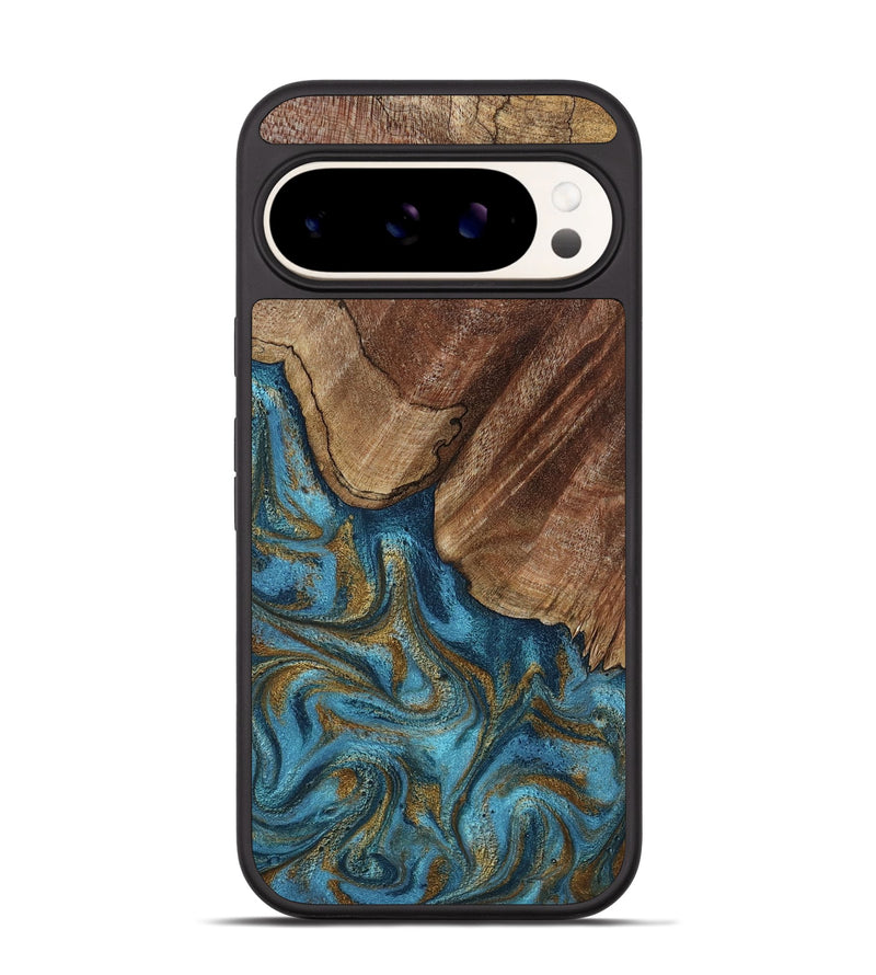 Pixel 9 Pro Wood Phone Case - Coy (Teal & Gold, 800427)