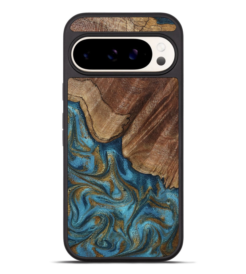 Pixel 9 Pro XL Wood Phone Case - Coy (Teal & Gold, 800427)