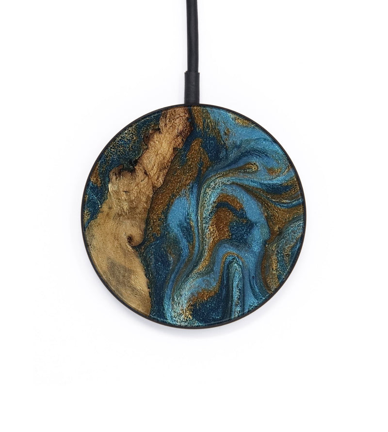 Circle Wood Wireless Charger - Adan (Teal & Gold, 800429)
