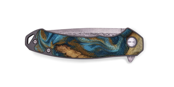 EDC Wood Pocket Knife - Adan (Teal & Gold, 800429)