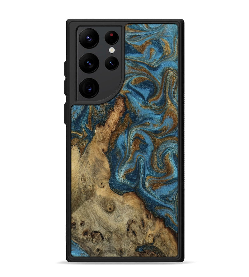 Galaxy S22 Ultra Wood Phone Case - Adan (Teal & Gold, 800429)