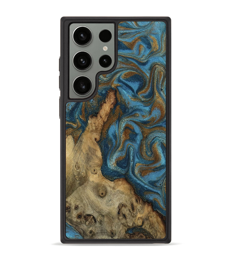 Galaxy S23 Ultra Wood Phone Case - Adan (Teal & Gold, 800429)