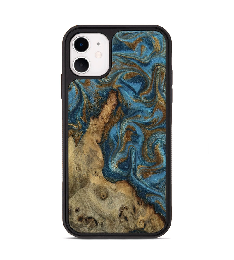 iPhone 11 Wood Phone Case - Adan (Teal & Gold, 800429)