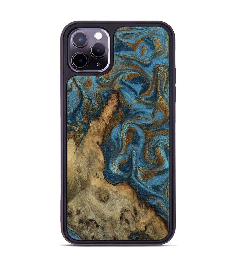 iPhone 11 Pro Max Wood Phone Case - Adan (Teal & Gold, 800429)