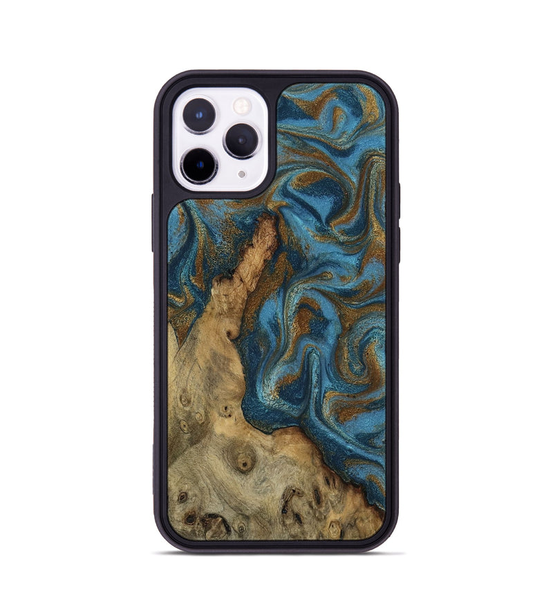 iPhone 11 Pro Wood Phone Case - Adan (Teal & Gold, 800429)