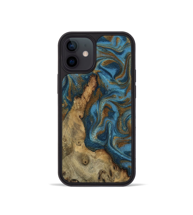 iPhone 12 mini Wood Phone Case - Adan (Teal & Gold, 800429)