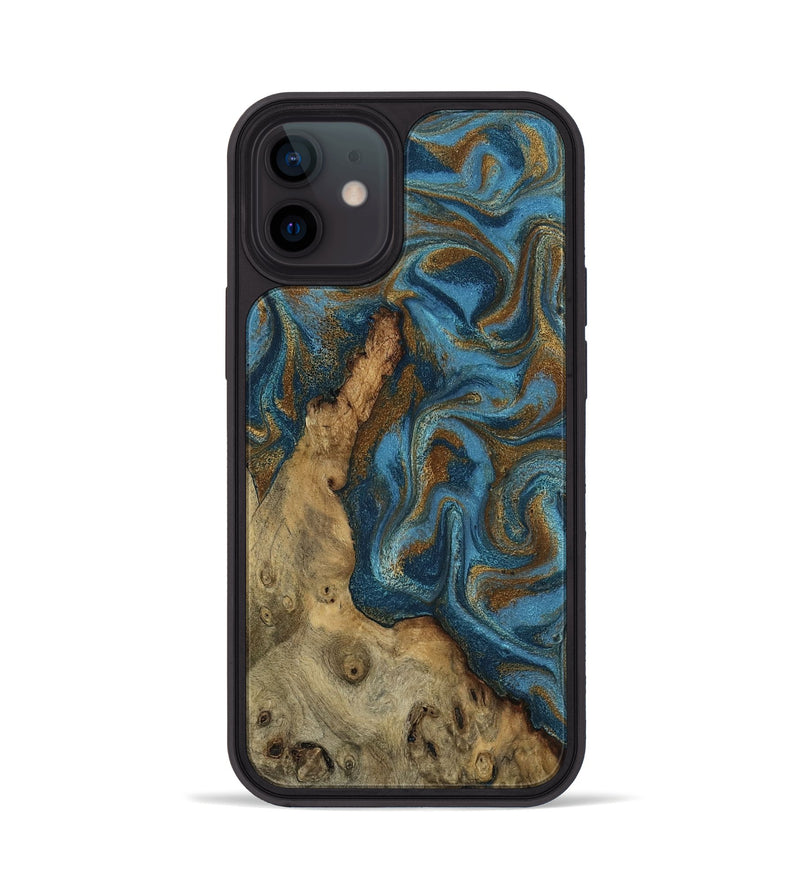 iPhone 12 Wood Phone Case - Adan (Teal & Gold, 800429)