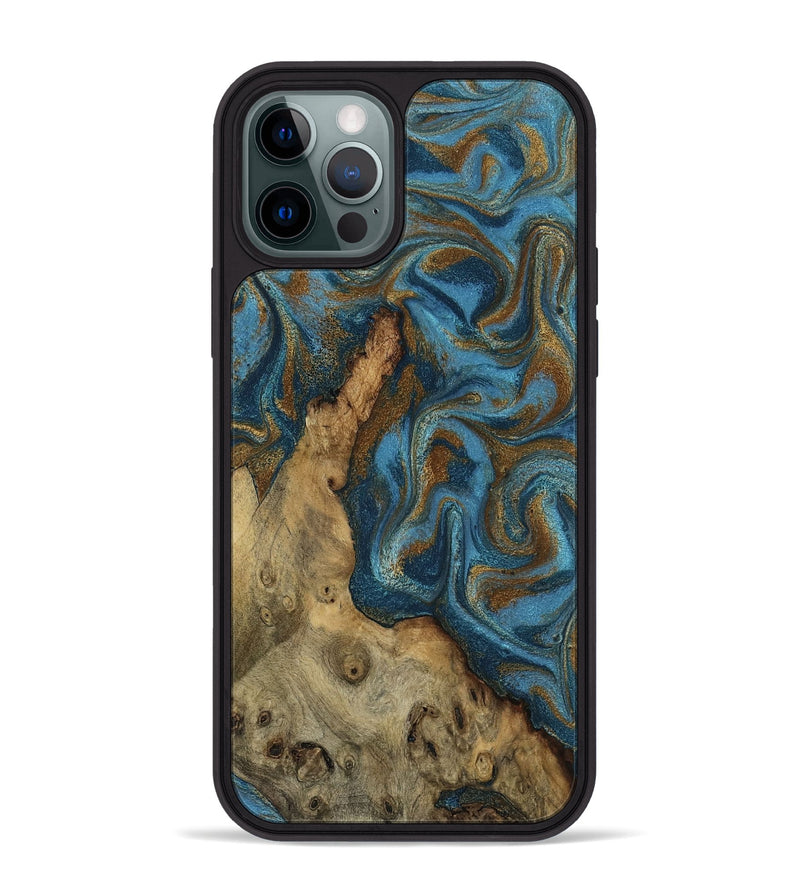 iPhone 12 Pro Max Wood Phone Case - Adan (Teal & Gold, 800429)