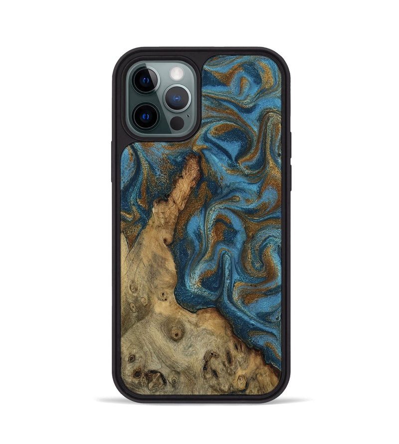 iPhone 12 Pro Wood Phone Case - Adan (Teal & Gold, 800429)