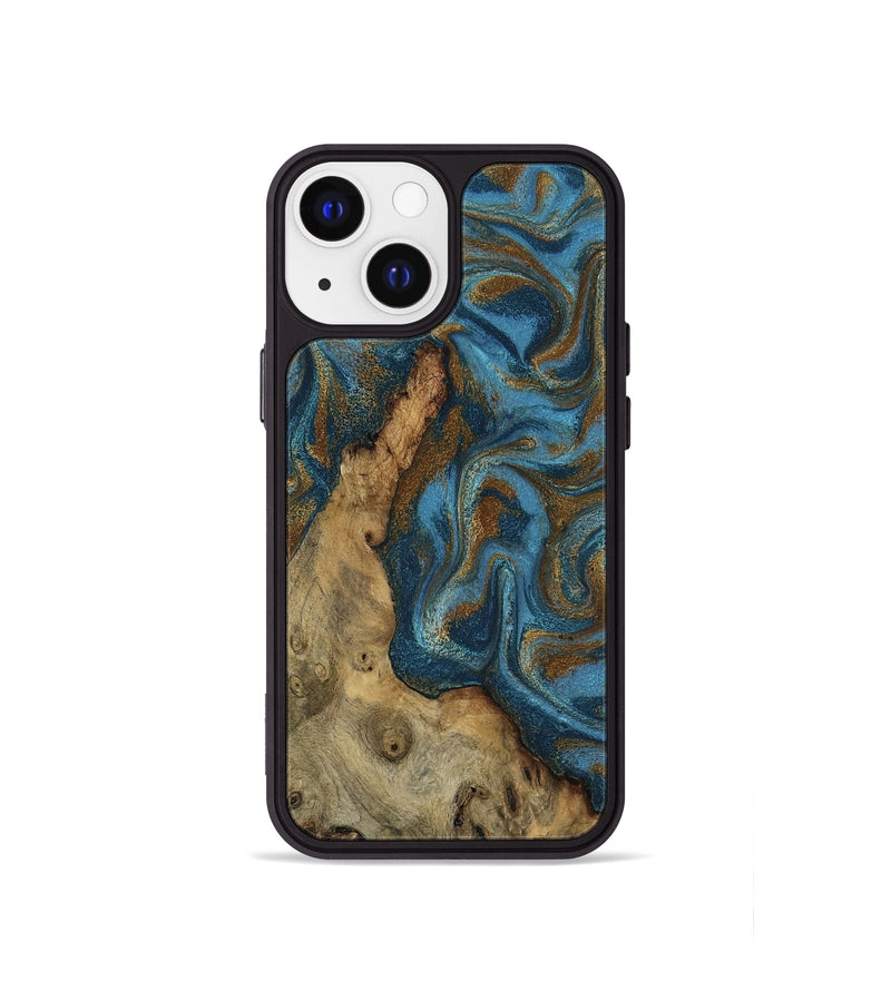 iPhone 13 mini Wood Phone Case - Adan (Teal & Gold, 800429)