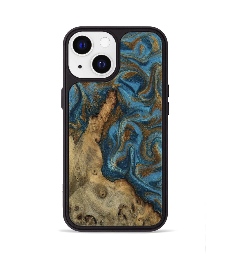 iPhone 13 Wood Phone Case - Adan (Teal & Gold, 800429)
