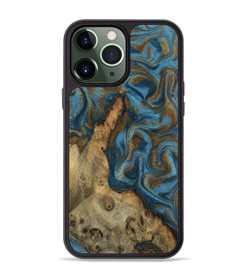 iPhone 13 Pro Max Wood Phone Case - Adan (Teal & Gold, 800429)