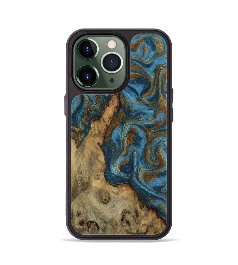 iPhone 13 Pro Wood Phone Case - Adan (Teal & Gold, 800429)