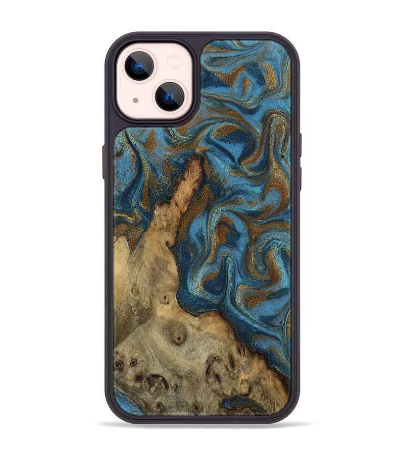 iPhone 14 Plus Wood Phone Case - Adan (Teal & Gold, 800429)