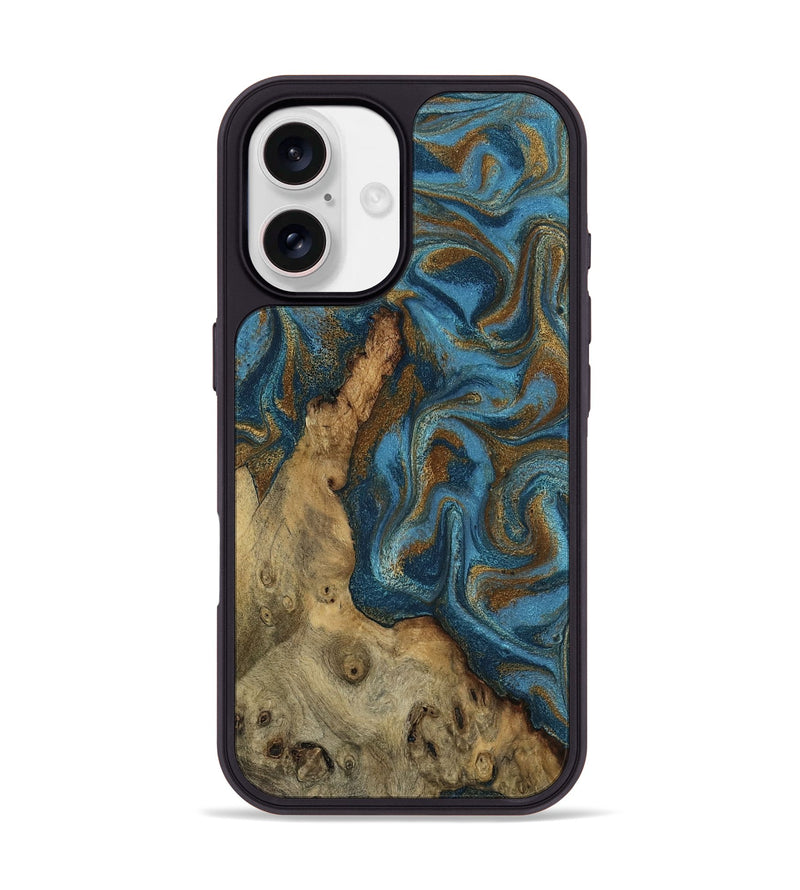 iPhone 17 Wood Phone Case - Adan (Teal & Gold, 800429)