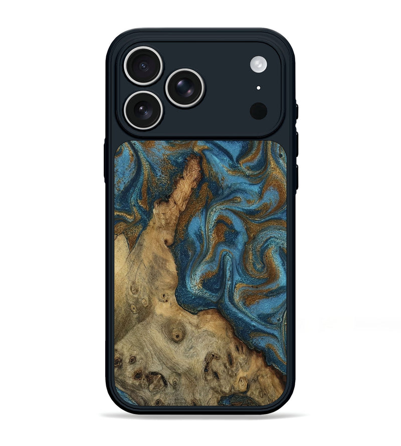 iPhone 17 Pro Max Wood Phone Case - Adan (Teal & Gold, 800429)