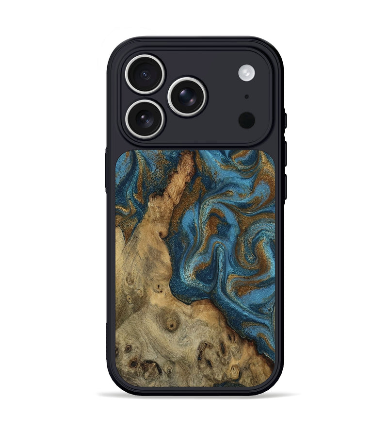 iPhone 17 Pro Wood Phone Case - Adan (Teal & Gold, 800429)